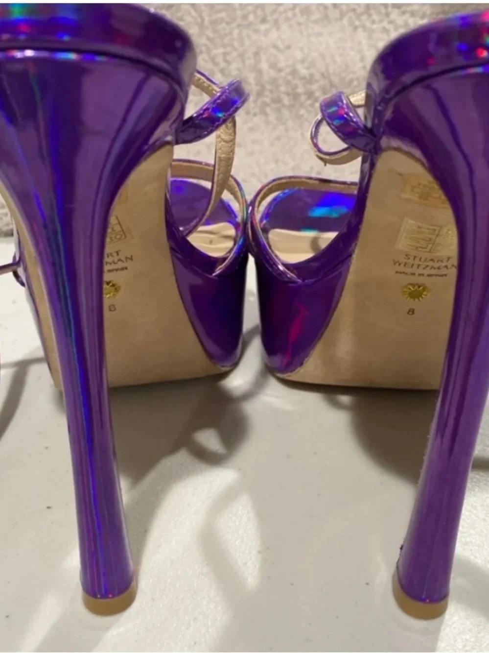 Stuart Weitzman Iridescent Purple Metallic Platform Sandals Size 8